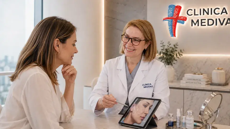 Dra. Paloma Tejero atendiendo una consulta de Corrección de arrugas en Clínica Medivás Madrid