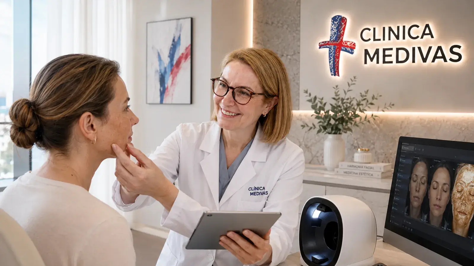 Dermapen / microneedling en Madrid | Clínica Medivás Dra. Paloma Tejero atendiendo una consulta de Dermapen / microneedling en Clínica Medivás Madrid