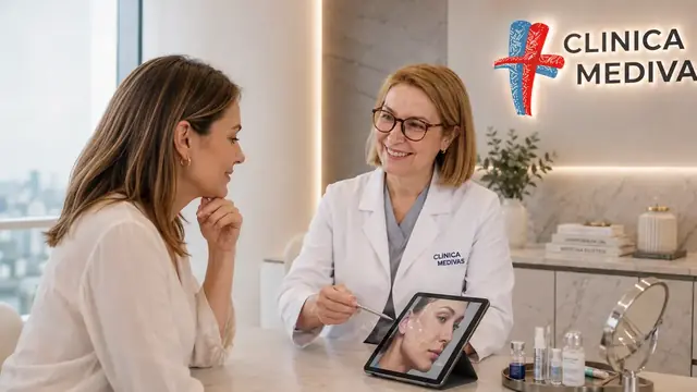 Equipo de Cirugía Estética de Clínica Medivás atendiendo una consulta de Lifting de Cejas en Clínica Medivás Madrid