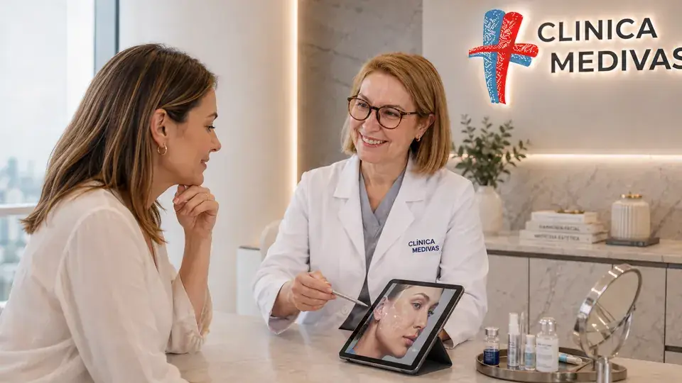 Lipoescultura de Papada en Madrid | Clínica Medivás Equipo de Cirugía Estética de Clínica Medivás atendiendo una consulta de Lipoescultura de Papada en Clínica Medivás Madrid