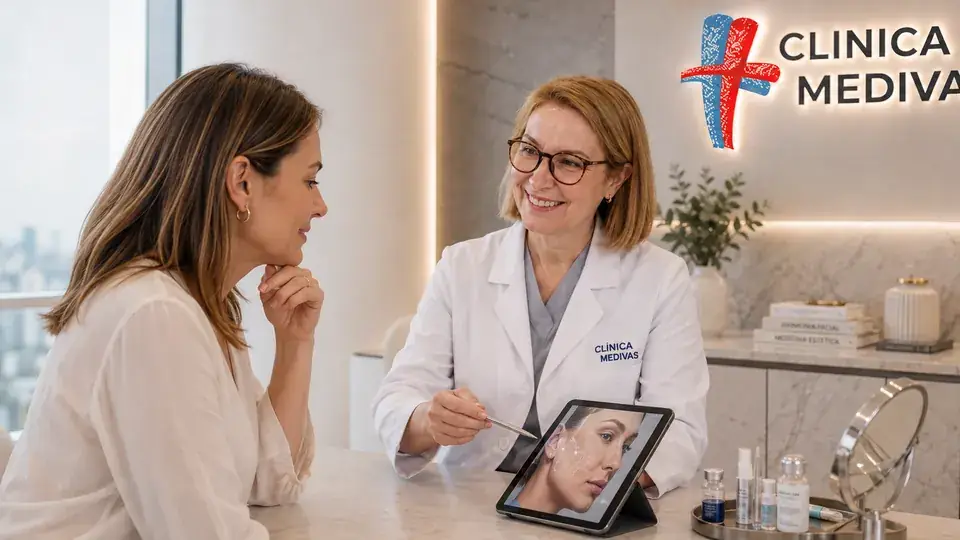Medicina Estética Facial Clínica Medivás en Madrid | Clínica Medivás Dra. Paloma Tejero atendiendo una consulta de Medicina Estética Facial Clínica Medivás en Clínica Medivás Madrid