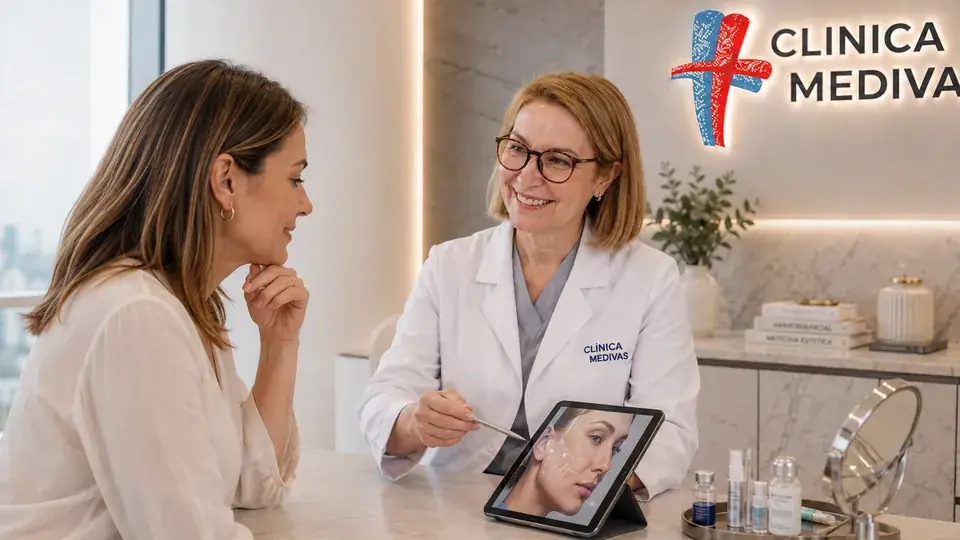 Equipo de Cirugía Estética de Clínica Medivás atendiendo una consulta de Párpados en Clínica Medivás Madrid