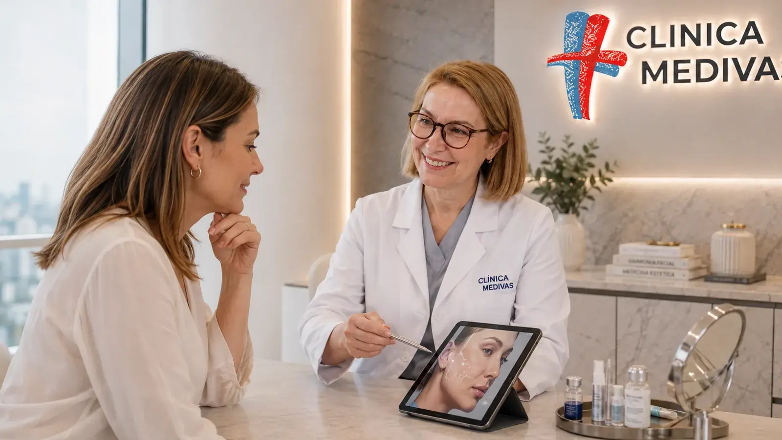 Pómulos en Madrid | Clínica Medivás Equipo de Cirugía Estética de Clínica Medivás atendiendo una consulta de Pómulos en Clínica Medivás Madrid