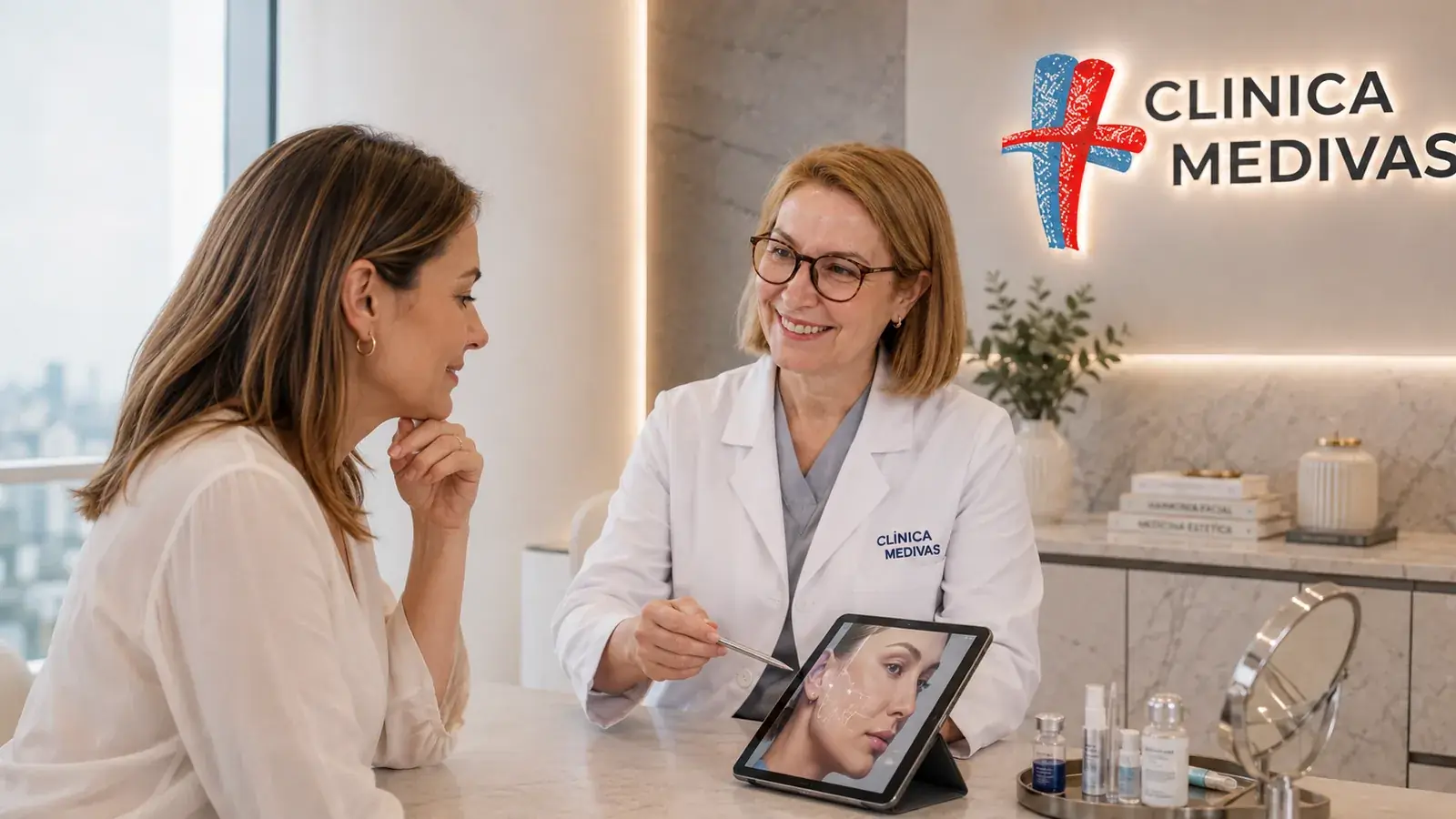 Equipo de Cirugía Estética de Clínica Medivás atendiendo una consulta de Trasplante Capilar Clínica Medivás en Clínica Medivás Madrid